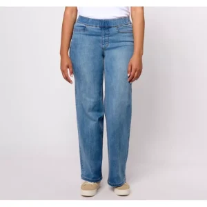 Isaac Mizrahi Live! Petite Indigo True Denim Trouser Jeans - a world of fashionable women's clothing, including a wide selection of dresses and trendy accessories.> Hat