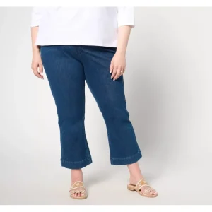 Isaac Mizrahi Live! Petite Knit Denim Crop Slim Boot Jeans - a world of fashionable women's clothing, including a wide selection of dresses and trendy accessories.> Hat