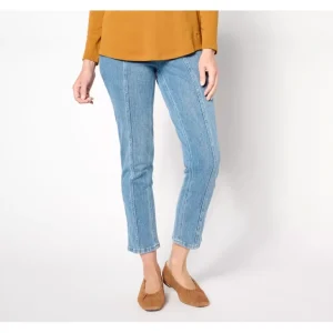 Isaac Mizrahi Live! Petite Knit Denim Straight Leg Ankle Jeans - a world of fashionable women's clothing, including a wide selection of dresses and trendy accessories.> Hat