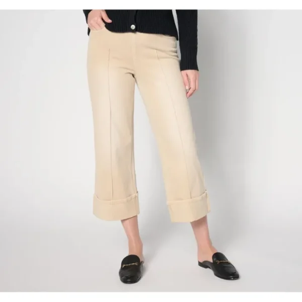 Fashion<Isaac Mizrahi Live! Petite Knit Denim Wide-Leg Cuffed Crop Jeans - a world of fashionable women's clothing, including a wide selection of dresses and trendy accessories.