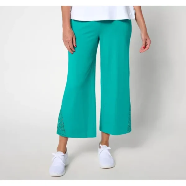 Fashion<Isaac Mizrahi Live! Petite Knit Wide Leg Crop Pants w/ Crochet Trim - a world of fashionable women's clothing, including a wide selection of dresses and trendy accessories.