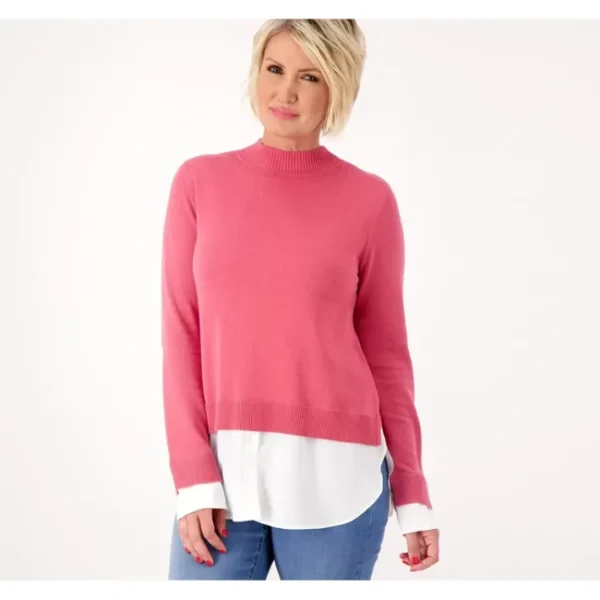 Shop All<Isaac Mizrahi Live! Petite Mock Neck Sweater Twofer - a world of fashionable women's clothing, including a wide selection of dresses and trendy accessories.