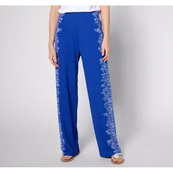Fashion<Isaac Mizrahi Live! Petite Pebble Knit Placment Print Pants - a world of fashionable women's clothing, including a wide selection of dresses and trendy accessories.