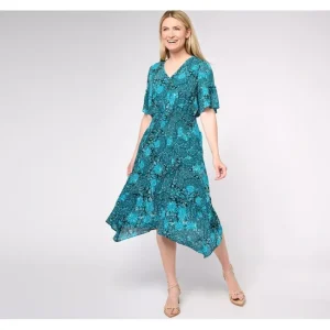 Dresses<Isaac Mizrahi Live! Petite Printed Chiffon Midi Dress - a world of fashionable women's clothing, including a wide selection of dresses and trendy accessories.