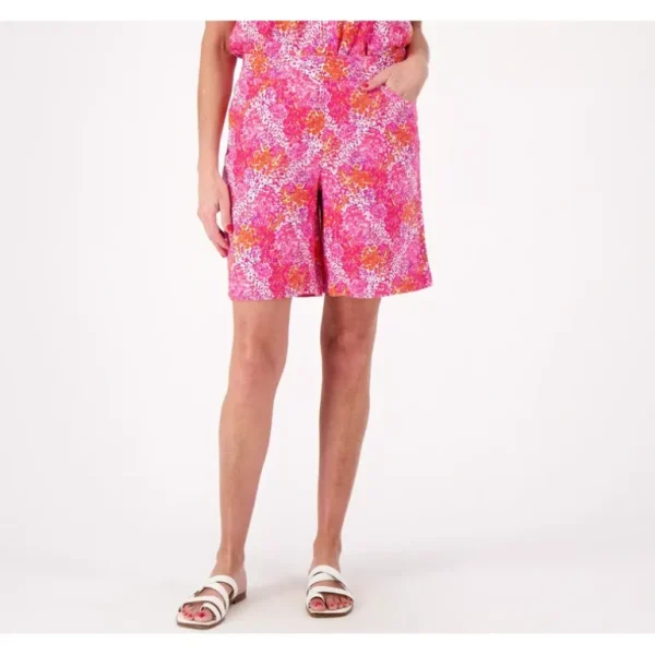 Isaac Mizrahi Live Petite Printed Linen Bermuda Shorts - a world of fashionable women's clothing, including a wide selection of dresses and trendy accessories.> Hat