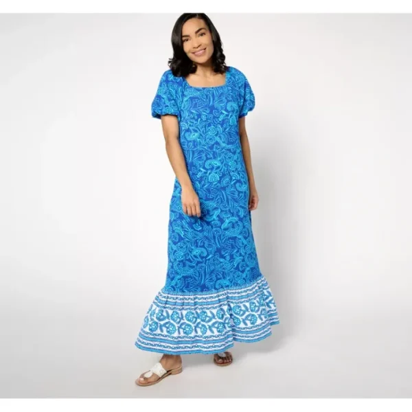 Dresses<Isaac Mizrahi Live! Petite Printed Puff Sleeve Midi Dress - a world of fashionable women's clothing, including a wide selection of dresses and trendy accessories.