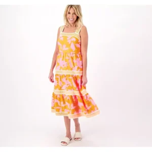 Isaac Mizrahi Live Petite Printed Tiered Midi Dress - a world of fashionable women's clothing, including a wide selection of dresses and trendy accessories.> Hat
