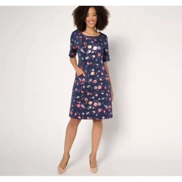 Dresses<Isaac Mizrahi Live! Petite Scuba Foil Printed Shift Dress - a world of fashionable women's clothing, including a wide selection of dresses and trendy accessories.