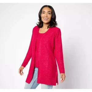 Isaac Mizrahi Live! Petite Sequin Yarn Open Front Duster Cardigan - a world of fashionable women's clothing, including a wide selection of dresses and trendy accessories.> Hat