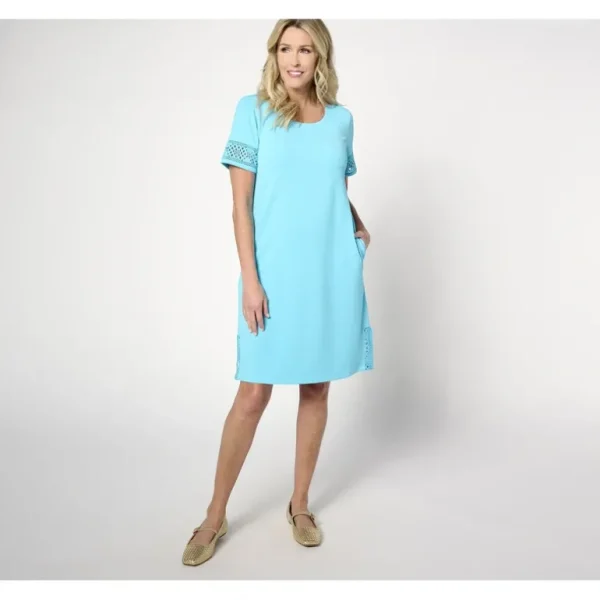 Isaac Mizrahi Live! Petite Short Sleeve Pebble Knit Dress - a world of fashionable women's clothing, including a wide selection of dresses and trendy accessories.> Hat