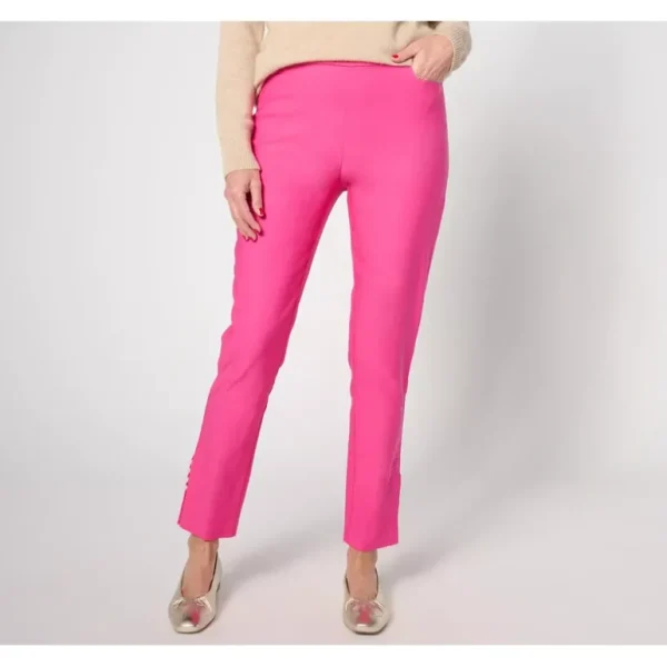 Isaac Mizrahi Live! Petite Silky Woven Straight Ankle Pants - a world of fashionable women's clothing, including a wide selection of dresses and trendy accessories.> Hat