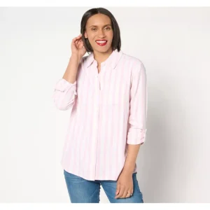 Isaac Mizrahi Live! Petite Striped Button Front Linen Blend Shirt - a world of fashionable women's clothing, including a wide selection of dresses and trendy accessories.> Shoes