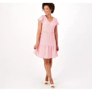Dresses<Isaac Mizrahi Live! Petite Tiered Vneck Dress - a world of fashionable women's clothing, including a wide selection of dresses and trendy accessories.