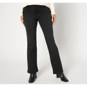 Isaac Mizrahi Live! Petite True Denim Black Flare Jeans - a world of fashionable women's clothing, including a wide selection of dresses and trendy accessories.> Hat