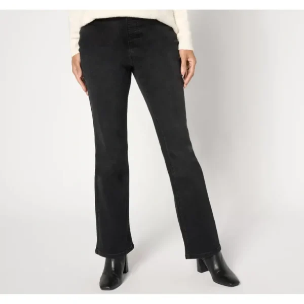 Isaac Mizrahi Live! Petite True Denim Black Flare Jeans - a world of fashionable women's clothing, including a wide selection of dresses and trendy accessories.> Hat
