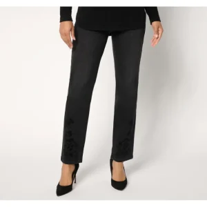 Isaac Mizrahi Live! Petite True Denim Black Flocked Jeans - a world of fashionable women's clothing, including a wide selection of dresses and trendy accessories.> Hat