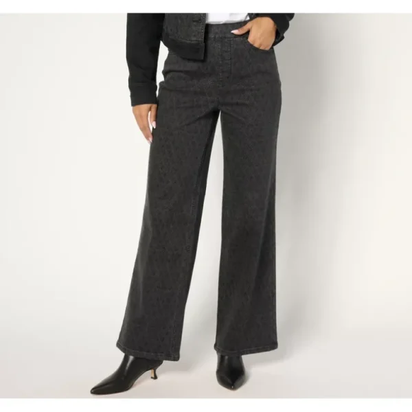Isaac Mizrahi Live! Petite True Denim Black Pull On Pattern Trouser - a world of fashionable women's clothing, including a wide selection of dresses and trendy accessories.> Hat