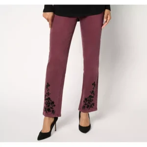 Isaac Mizrahi Live! Petite True Denim Color Flocked Jeans - a world of fashionable women's clothing, including a wide selection of dresses and trendy accessories.> Hat