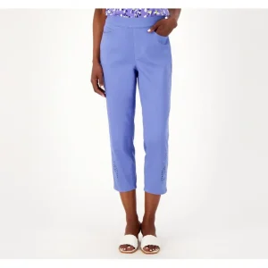 Isaac Mizrahi Live! Petite True Denim Crop Jean with Eyelet - a world of fashionable women's clothing, including a wide selection of dresses and trendy accessories.> Hat