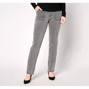 Isaac Mizrahi Live! Petite True Denim Fog Straight Leg Jeans - a world of fashionable women's clothing, including a wide selection of dresses and trendy accessories.> Hat