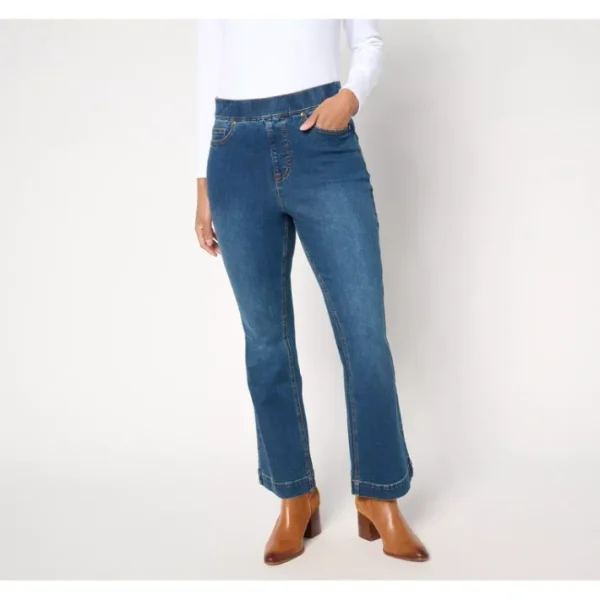 Shop All<Isaac Mizrahi Live! Petite True Denim Indigo Pull On Bootcut Jeans - a world of fashionable women's clothing, including a wide selection of dresses and trendy accessories.