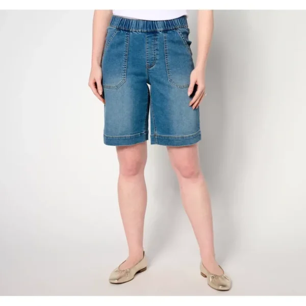 Isaac Mizrahi Live! Petite True Denim Shorts with Patch Pockets - a world of fashionable women's clothing, including a wide selection of dresses and trendy accessories.> Hat