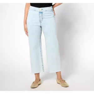Fashion<Isaac Mizrahi Live! Petite True Denim Wide Leg Ankle Jeans w/ Faux Fly - a world of fashionable women's clothing, including a wide selection of dresses and trendy accessories.