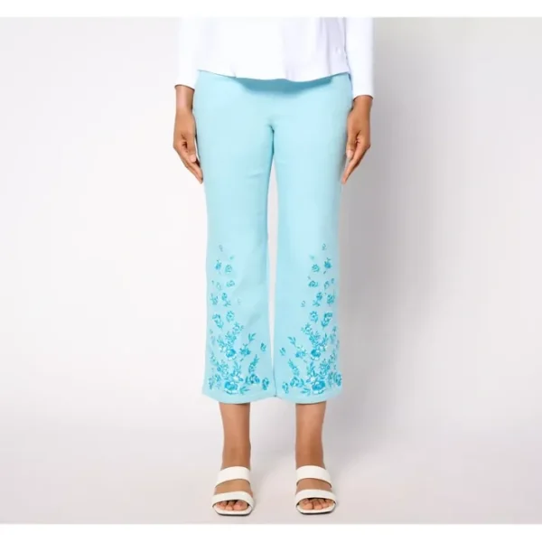 Fashion<Isaac Mizrahi Live! Petite True Denim Wide Leg Crop Jeans w/ Embroidery - a world of fashionable women's clothing, including a wide selection of dresses and trendy accessories.