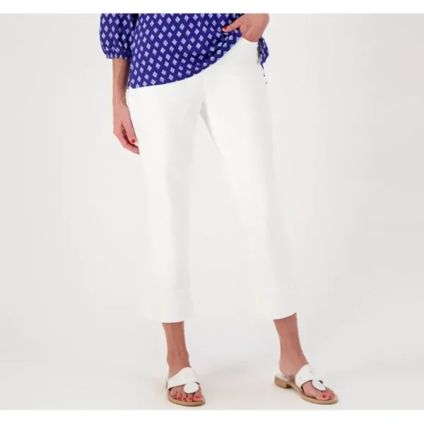 Shop All<Isaac Mizrahi Live! Petite White True Denim Crop Jeans w/ Cuff - a world of fashionable women's clothing, including a wide selection of dresses and trendy accessories.