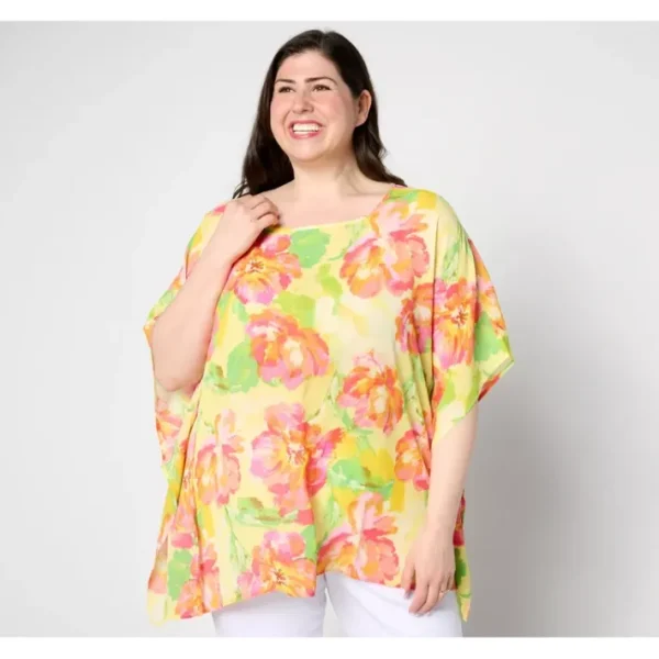 Shop All<Isaac Mizrahi Live! Printed Crinkle Chiffon Scarf Top - a world of fashionable women's clothing, including a wide selection of dresses and trendy accessories.