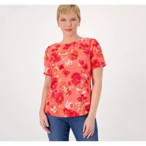 Isaac Mizrahi Live! Printed Pebble Knit Short Sleeve Top - a world of fashionable women's clothing, including a wide selection of dresses and trendy accessories.> Hat
