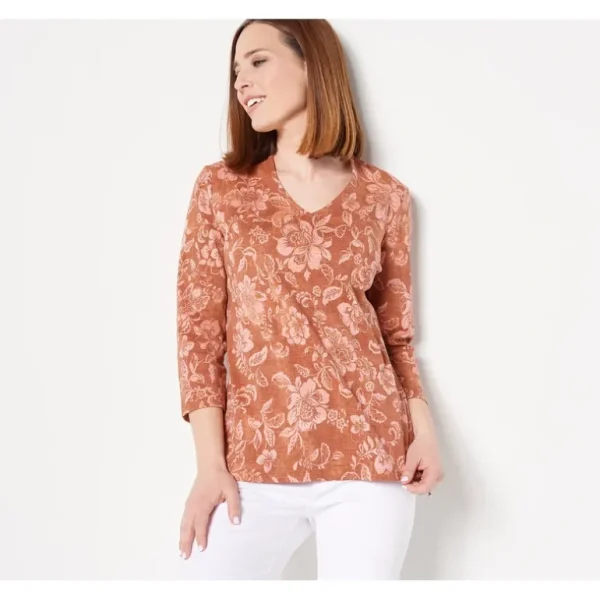 Isaac Mizrahi Live! Printed Pima Cotton V-Neck 3/4-Sleeve Top - a world of fashionable women's clothing, including a wide selection of dresses and trendy accessories.> Hat