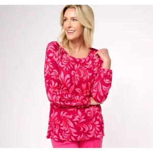 Isaac Mizrahi Live! Printed Ponte Raglan Blouson Sleeve Top - a world of fashionable women's clothing, including a wide selection of dresses and trendy accessories.> Hat