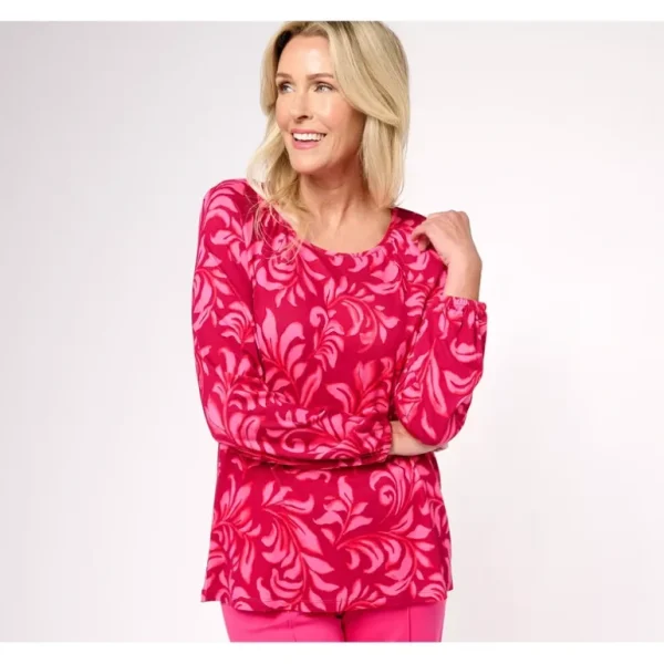 Isaac Mizrahi Live! Printed Ponte Raglan Blouson Sleeve Top - a world of fashionable women's clothing, including a wide selection of dresses and trendy accessories.> Hat