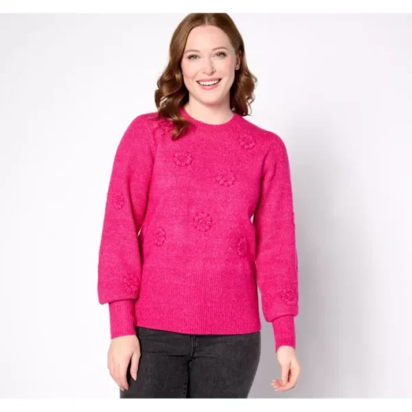 Shop All<Isaac Mizrahi Live! Pullover Sweater with Floral Detail - a world of fashionable women's clothing, including a wide selection of dresses and trendy accessories.