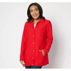 Fashion<Isaac Mizrahi Live! Quilted Knit Jacquard Long Jacket - a world of fashionable women's clothing, including a wide selection of dresses and trendy accessories.