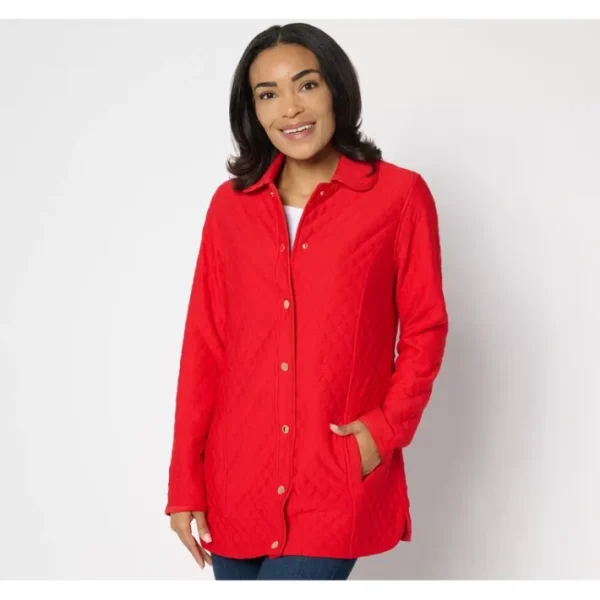 Fashion<Isaac Mizrahi Live! Quilted Knit Jacquard Long Jacket - a world of fashionable women's clothing, including a wide selection of dresses and trendy accessories.