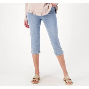 Isaac Mizrahi Live! Reg Knit Denim Pull On Capri w/ Deep Hem - a world of fashionable women's clothing, including a wide selection of dresses and trendy accessories.> Hat