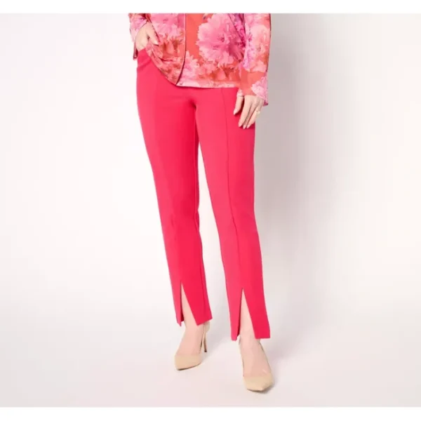 Shop All<Isaac Mizrahi Live! Reg Timeless Twill Slim Straight Pants - a world of fashionable women's clothing, including a wide selection of dresses and trendy accessories.