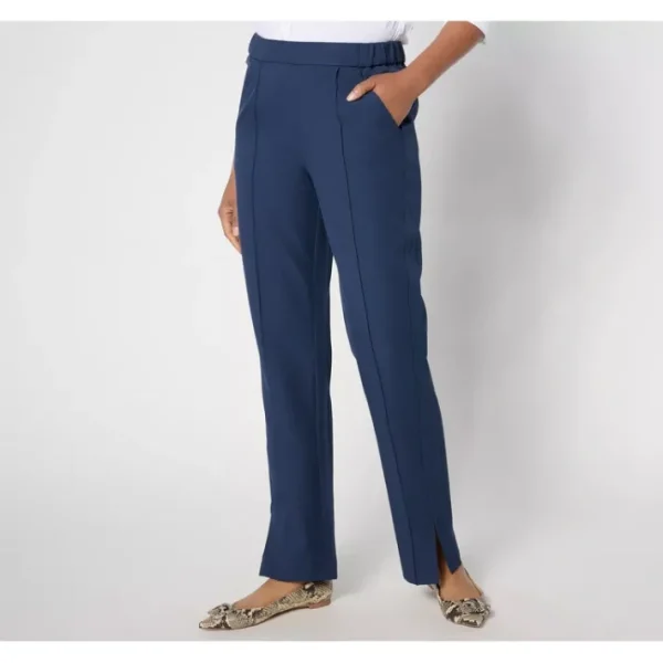 Shop All<Isaac Mizrahi Live! Reg Timeless Twill Straight Leg Pants - a world of fashionable women's clothing, including a wide selection of dresses and trendy accessories.
