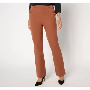 Isaac Mizrahi Live! Regular 24/7 Stretch Bootcut Pants w/ Button - a world of fashionable women's clothing, including a wide selection of dresses and trendy accessories.> Hat