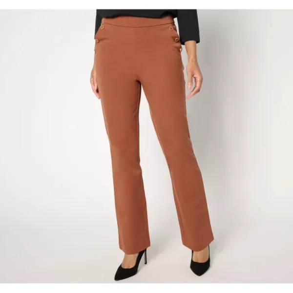 Isaac Mizrahi Live! Regular 24/7 Stretch Bootcut Pants w/ Button - a world of fashionable women's clothing, including a wide selection of dresses and trendy accessories.> Hat