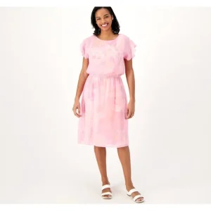 Dresses<Isaac Mizrahi Live! Regular Always Isaac Printed Silky Knit Dress - a world of fashionable women's clothing, including a wide selection of dresses and trendy accessories.