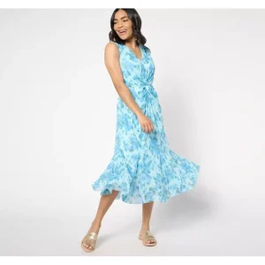 Isaac Mizrahi Live! Regular Always Isaac Twist Front Mesh Midi Dress - a world of fashionable women's clothing, including a wide selection of dresses and trendy accessories.> Hat