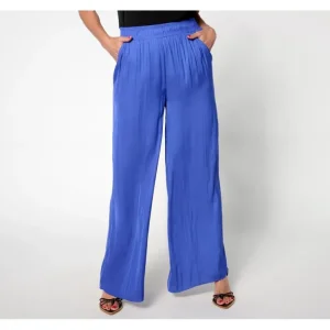 Isaac Mizrahi Live! Regular Crinkle Satin Flowy Wide Leg Pants - a world of fashionable women's clothing, including a wide selection of dresses and trendy accessories.> Hat