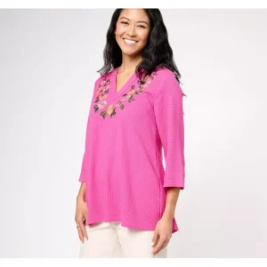 Isaac Mizrahi Live! Regular Embroidered Gauze Tunic - a world of fashionable women's clothing, including a wide selection of dresses and trendy accessories.> Hat