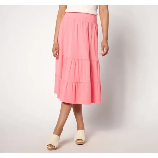 Shop All<Isaac Mizrahi Live! Regular Essentials Tier Midi Skirt - a world of fashionable women's clothing, including a wide selection of dresses and trendy accessories.