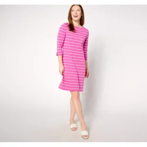 Dresses<Isaac Mizrahi Live! Regular Essetnials Pima Cotton Stripe Boat Neck Dress - a world of fashionable women's clothing, including a wide selection of dresses and trendy accessories.