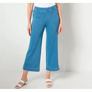 Fashion<Isaac Mizrahi Live Regular Knit Denim Pull On Wide Leg Crop - a world of fashionable women's clothing, including a wide selection of dresses and trendy accessories.