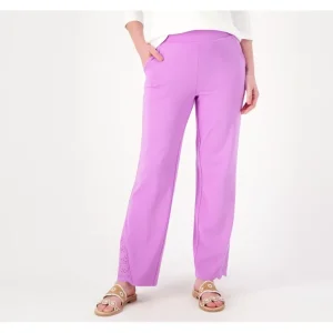 Isaac Mizrahi Live! Regular Knit Pants with Eyelet Trim - a world of fashionable women's clothing, including a wide selection of dresses and trendy accessories.> Hat